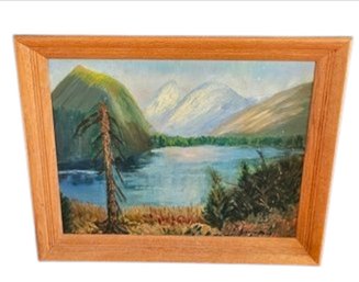 Vtg Mountain Lake Oil Painting By Laura Mead