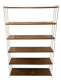 Vtg MCM 6 Shelf Metal Wood Grain And Brass Bookcase