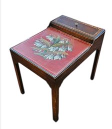 Vtg Antique Needlepoint Wood Side Table