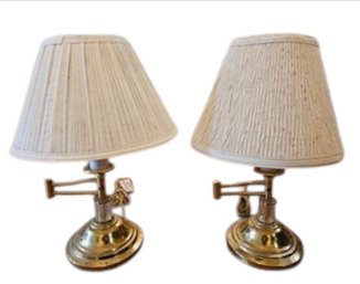 2 Vtg Brass Tone Swing Arm Desk Lamps