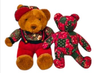 2 Vintage Christmas Plush Bears