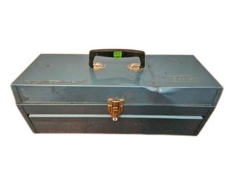 Vtg Sears Blue Metal Toolbox With Some Tools