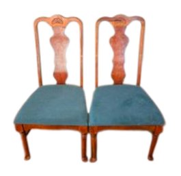 2 Vtg Queen Anne Style Dining Chairs