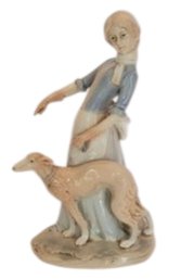 Vtg Japan Women With Dog Porcelain Figurine