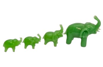 Vtg Green Jadeite Glass Elephant Figurines Set