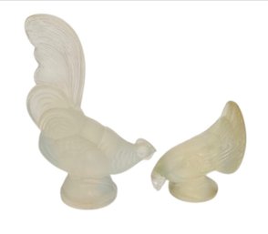 Vtg Sabino Opalescent Glass Rooster And Hen Figurines
