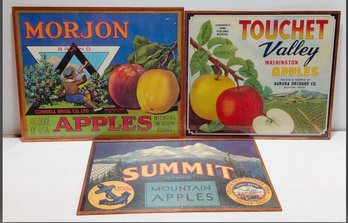 Set Of 3 Reproduced Vintage Fruit Crate Labels Used For Branding Apples In The Mid-20th Century,
