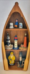 Wooden Nautical Boat Display Shelf With Lighthouses And Sailors