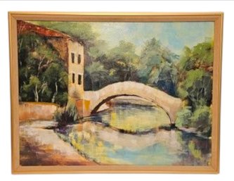 Vtg Framed Signed Bridge Oil Painting 25x19