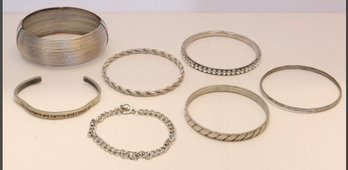 7 Silvertone Various Style Metal Bracelets