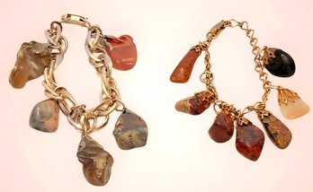 2 Vtg Stone Charm Bracelets
