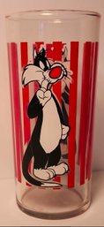1998 Warner Bros Sylvester Looney Tunes Red Vertical Stripes Glass Vintage