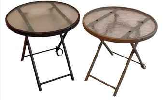 2 Round Glass-top Folding Side Tables