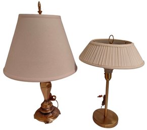 2 Brass Tone Side Table Lamps