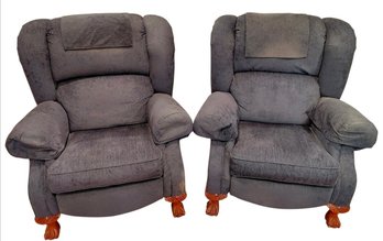 Pair Of Upholstered La Z Boy Wingback Recliner Chairs