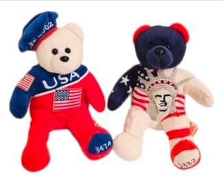 2 Team Beans Patriotic Beanie Bears