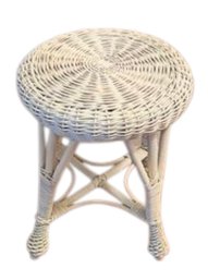 Vtg MCM White Wicker Rattan Vanity Stool