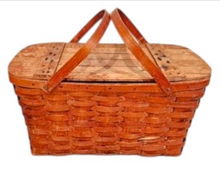 Vtg Wov-N Wood By Jerywil Woven Picnic Basket