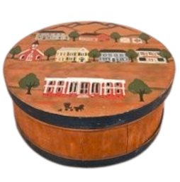 Vtg Folk Art Round Wooden Cheese Box
