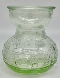 Glass Bulb Forcing Vase With Embossed Flower Motif