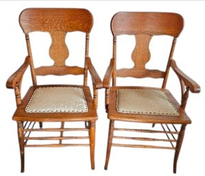 2 Antique Tiger Oak Style Armchairs
