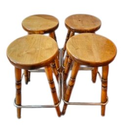 4 Vtg Wooden Bar Stools