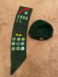 Vintage Girl Scout Patch Sash And Hat