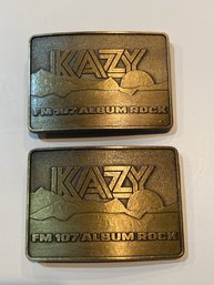 Lot Of 2 Kazy FM 107 Belt Buckles