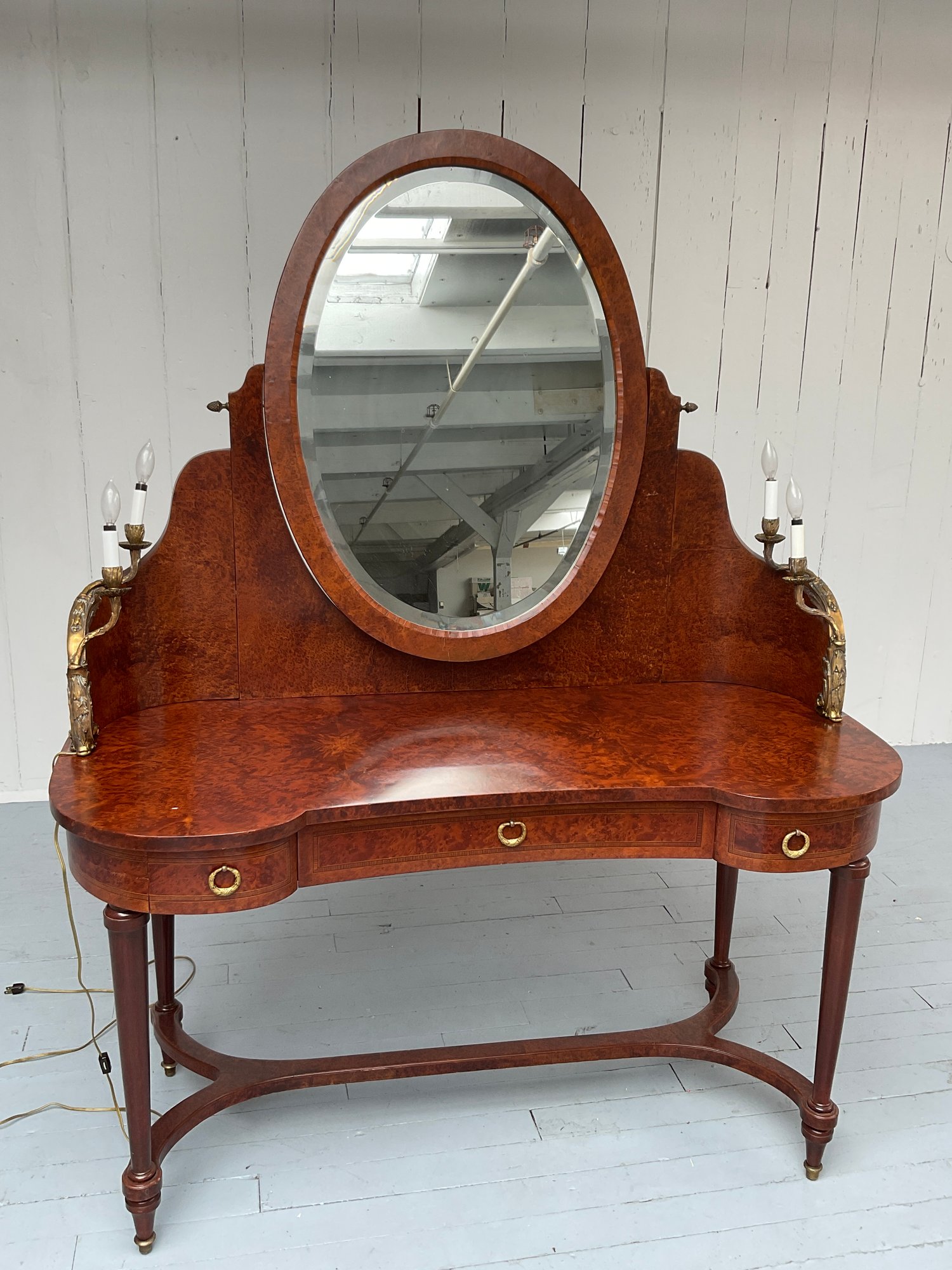 122 Antique French Kidney Shaped Vanity Dressing Desk/Table With Wired ...