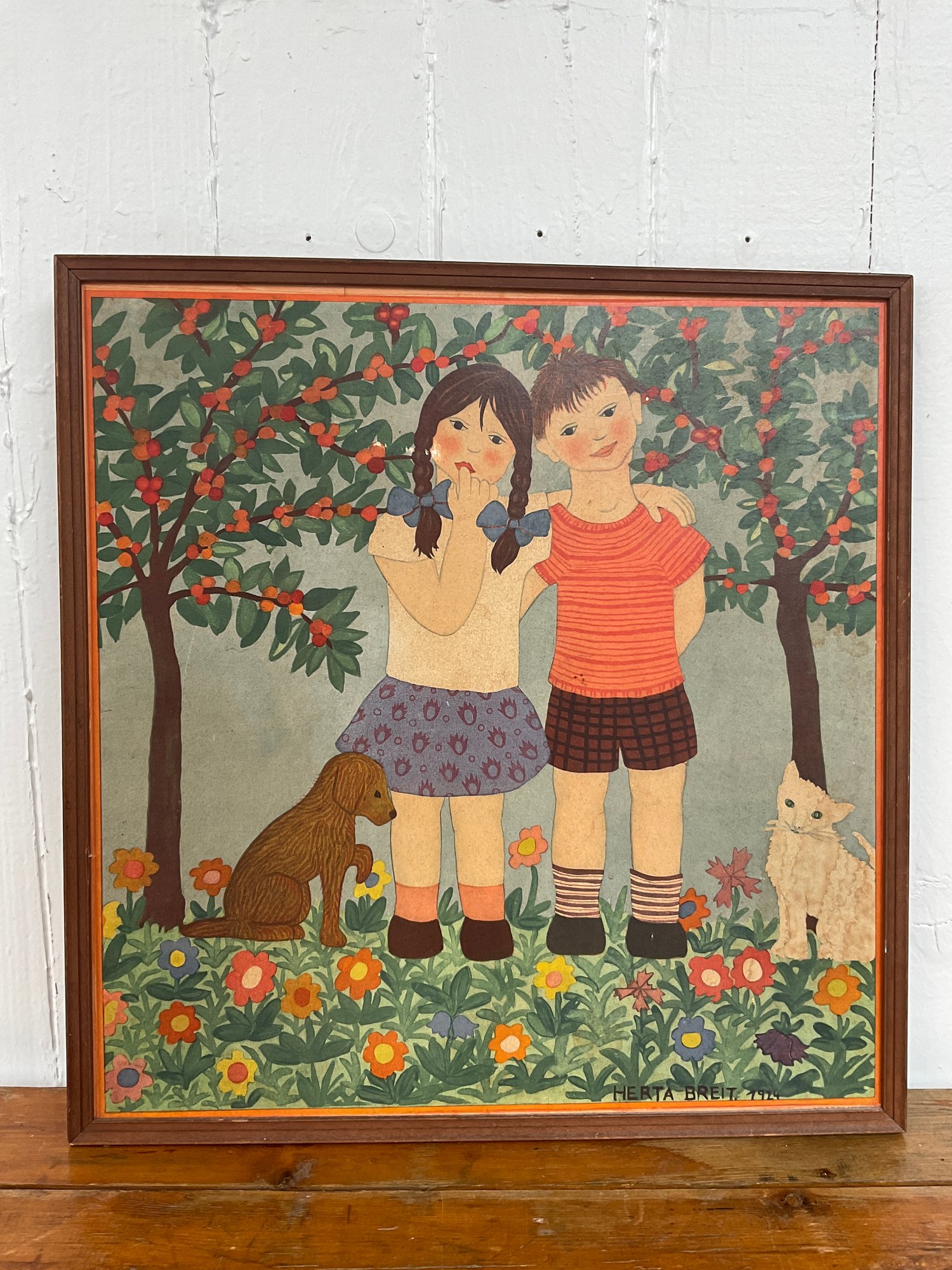 179 Antique 1924 Herta Breit Two Children Franz Cizek Art Class