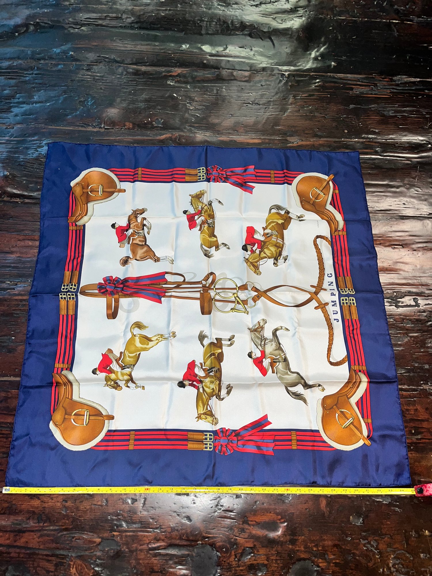 180 Vintage Hermes Jumping By Phillipe Ledoux Print Silk Scarf