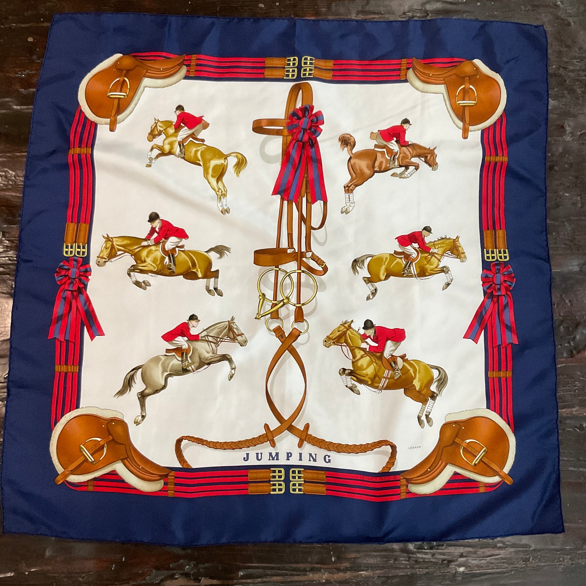 180 Vintage Hermes Jumping By Phillipe Ledoux Print Silk Scarf