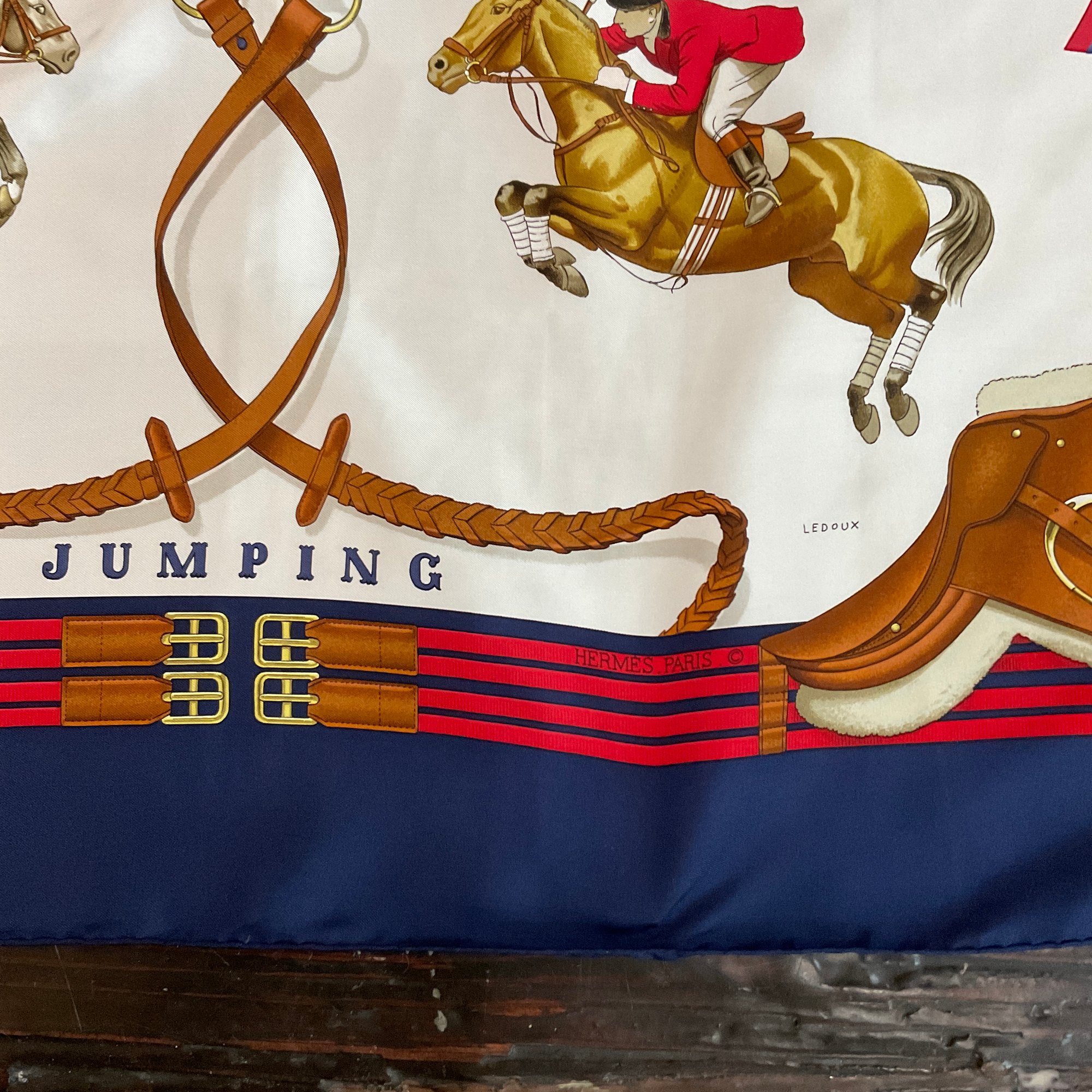 180 Vintage Hermes Jumping By Phillipe Ledoux Print Silk Scarf