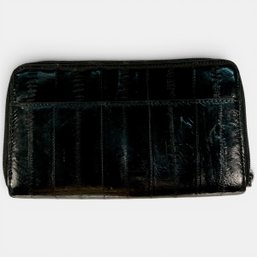 #306 Vintage Eel Skin Leather Black Clutch Women's Wallet 7'