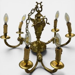 #362 Antique French SWAN Designed Six (6) Lights Golden And Patinated Bronze Chandelier