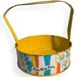 #053 Vintage Little Miss Pixie Tin Litho Yellow Handled Basket 5.5'