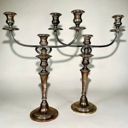 #197 Pair Of Vintage Regency Gorham Sterling Silver 3-light Candelabra 17'