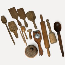 #328 15-Piece Collection Of Antique Kitchen Utensils And Textile Tools