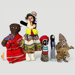 #195 Set Of Five (5) Diverse Traditional Cultural Dolls, African And South American Dolls