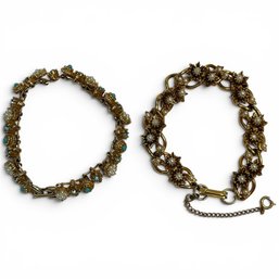 #366 Set Of Two (2) Vintage Florenza Victorian Revival Goldtone Link Bracelets 9.5'