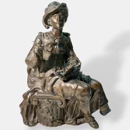 #194 Antique Victorian Painting Artist Spelter Statue 11'