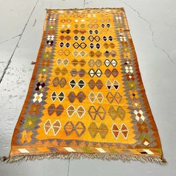#258 Large Vintage Turkish Kilim Rug 112' X 54'