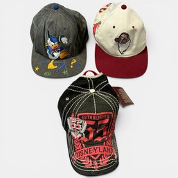 #309 Set Of Three (3) Vintage And Theme Park Souvenir Disney Baseball Caps