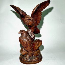 #033  Large 25' Amazing Antique Black Forest Hand-carved Wood Eagle Sculpture