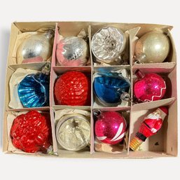 #417 Vintage Collection Of Mercury Glass Christmas Ornaments With Santa Claus Light Bulb 6' X 5'