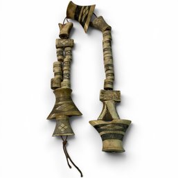 #201 Antique Carved Bones Tribal Necklace With Geometric Patterns 36'