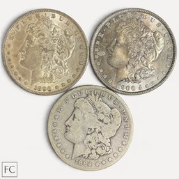 #479 Set Of Three (3) Morgan Silver Dollars, 1884, 1890 And 1900 80g