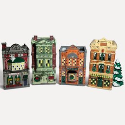 #490 Set Of Four (4) Vintage Department 56 Original Snow Village Ceramic Lighted Buildings