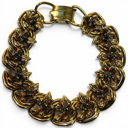 #347 Vintage Florenza Gold-Tone Floral Link Victorian Revival Bracelet 7.5'