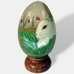 #358 Vintage Bill Yee Reverse-Painted Glass Egg 6.25'